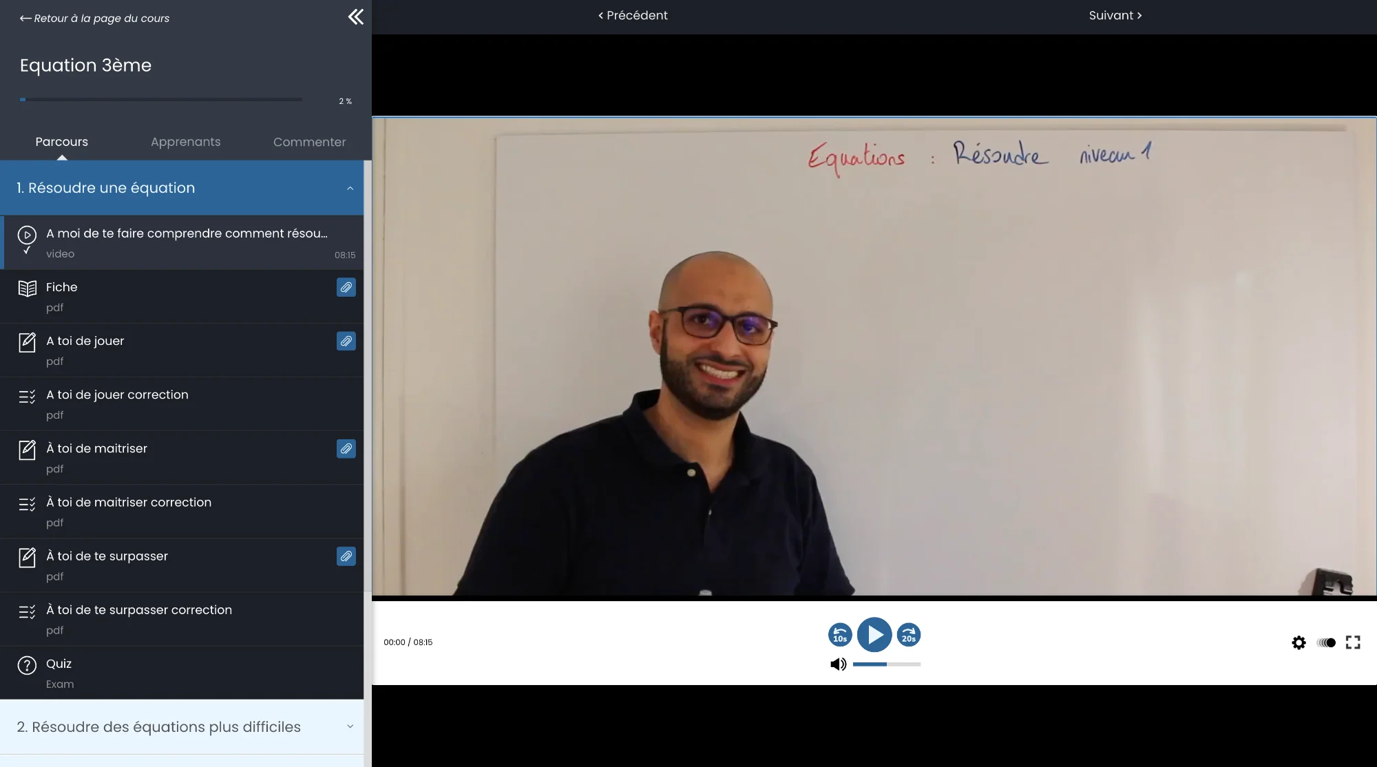 Plateforme Hedacademy - Interface d'entraînement en mathématiques